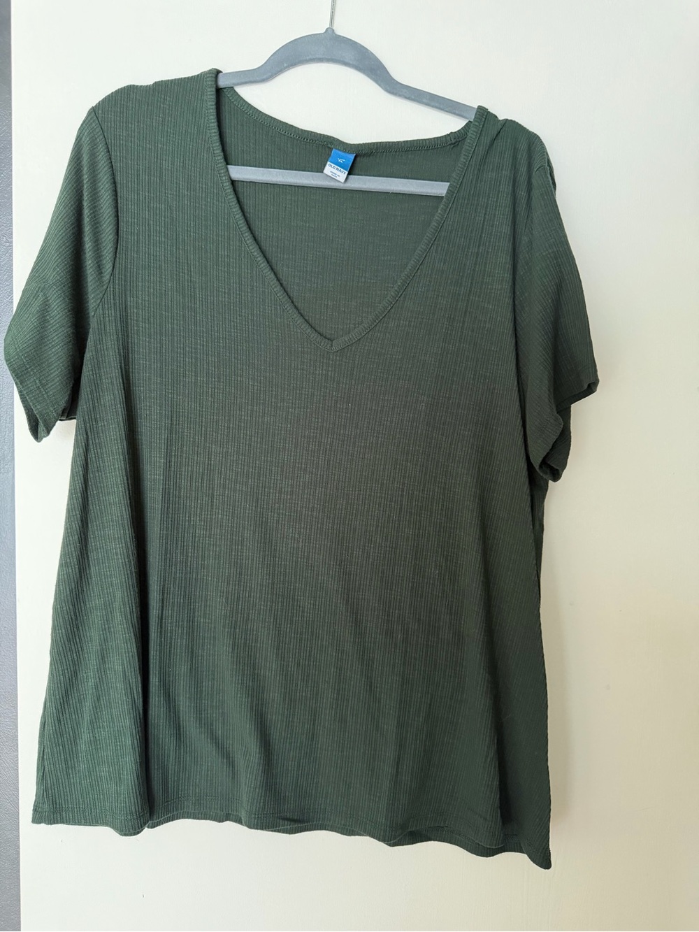 Old Navy Olive Ribbed V-Neck Short Sleeve Top